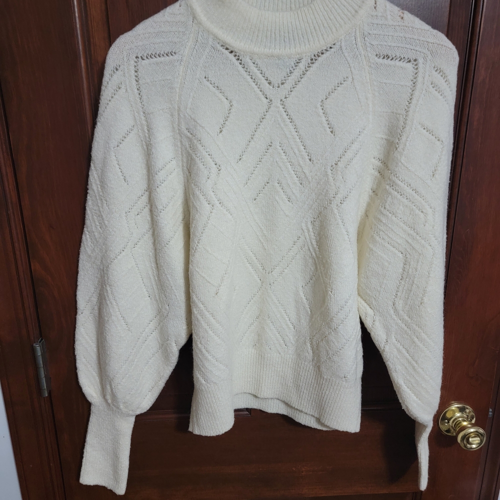 Express Cream Textured Turtleneck Sweater